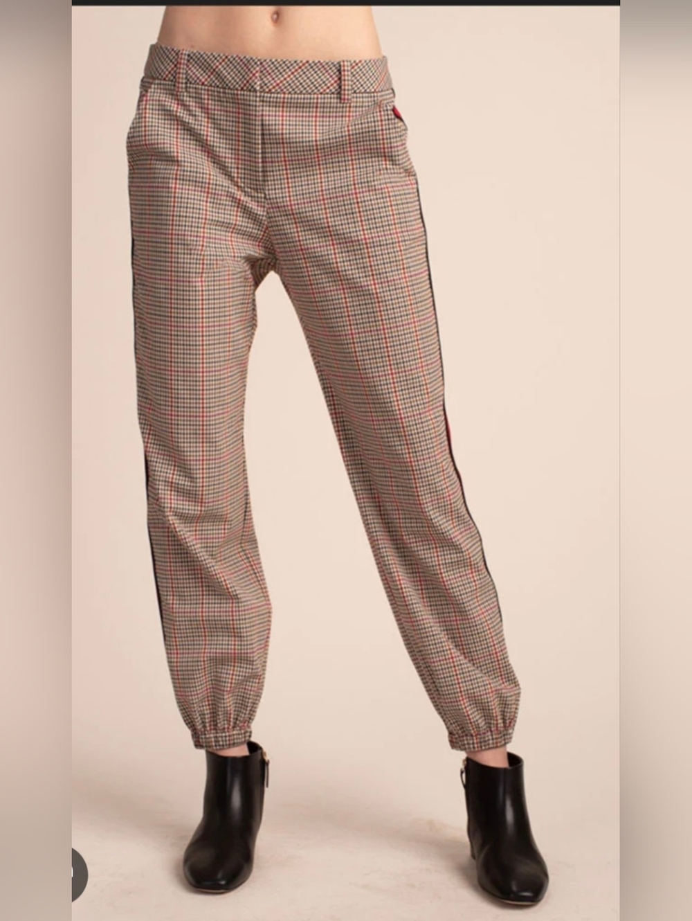 Trina Turk Arquette Streetwear Academia Plaid Varsity Stripe Crop Joggers Pants